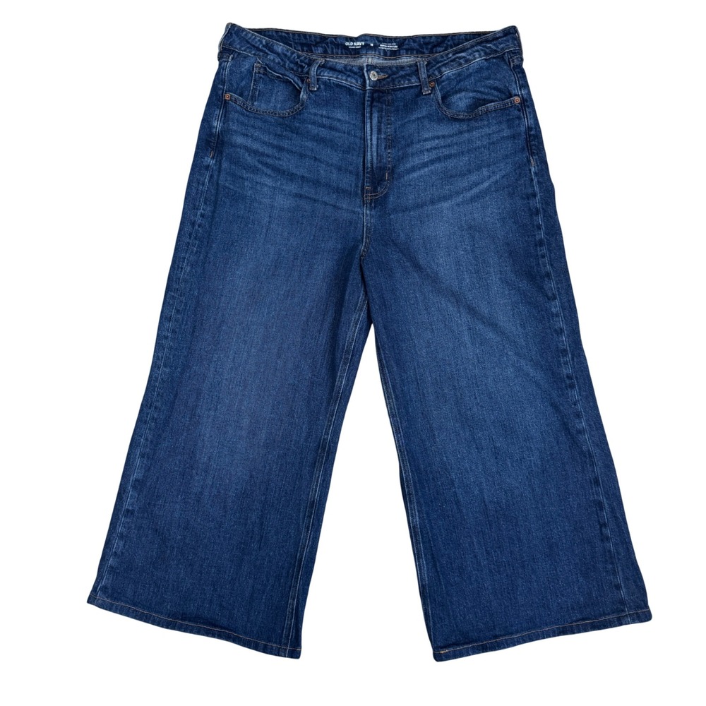 Old Navy Extra High-Rise Super Wide-Leg Drapey Denim Cropped Dark Wash Womens 16